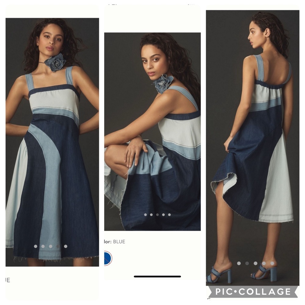 Small fits medium Anthropologie pilcro seamed smocked midi dress denim jean blue - Picture 7 of 16